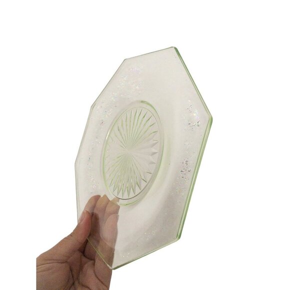 Vintage Uranium Glass Octagonal Plates Set Of 5 With Sunburst Design - Picture 2 of 7